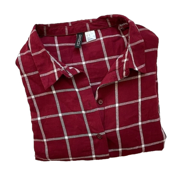 H&M Maroon Check Puff Sleeve Shirt, Sz 10 - Picture 2 of 10